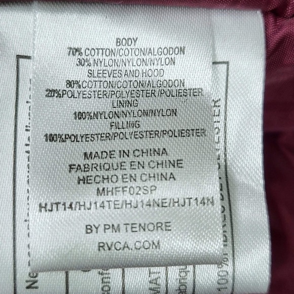 RVCA Men Jacket M Burgundy Nylon Polyester Varsity Snap Logo Stripe Cuffs - Picture 4 of 10